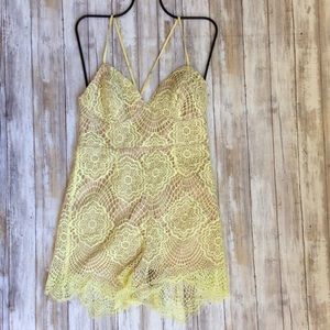 Bardot Evie Lace Playsuit Romper Lemon US 8